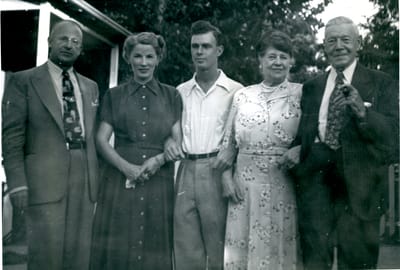 Reg Wilkinson, Nora Lewis (Roland's wife), Doug Wilkinson (Reg's son), Annie and EJ Lewis.jpg